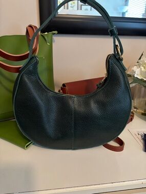 Portland Leather Goods Forest Green Pebbled Nora Shoulder Bag.  Classic size